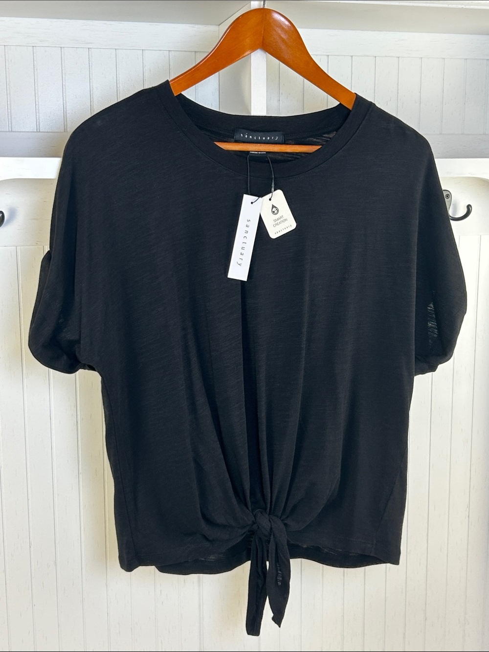 Sanctuary Black Short Sleeve Tie-Front Tee M